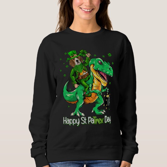 Beagle Riding Dinosaur Patricks Day Shamrock T Shirt (Framsida)