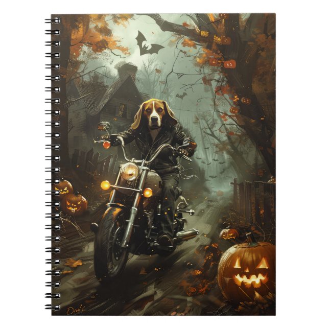 Beagle Riding Motorcycle Halloween Scary Anteckningsbok (Framsidan)