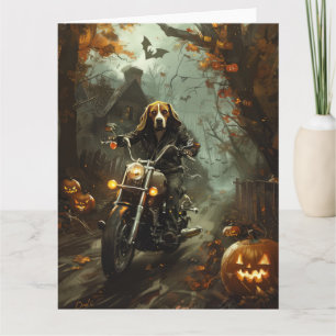 Beagle Riding Motorcycle Halloween Scary Kort