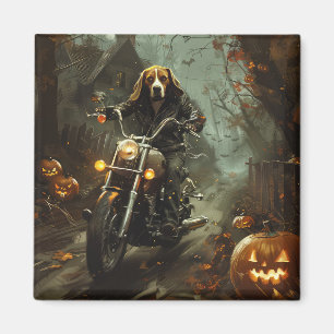 Beagle Riding Motorcycle Halloween Scary Magnet