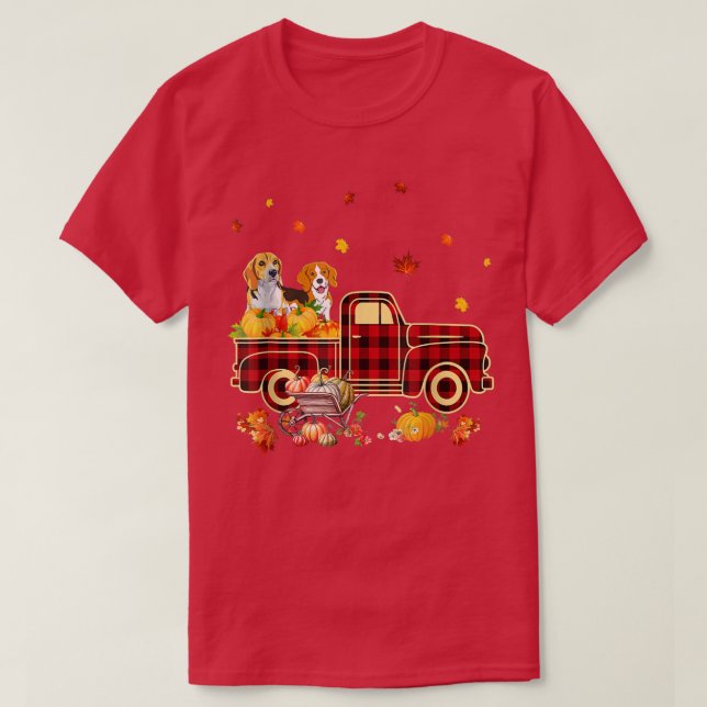 Beagle Riding Truck Pumpkin Autumn Leaves Fall  T Shirt (Design framsida)