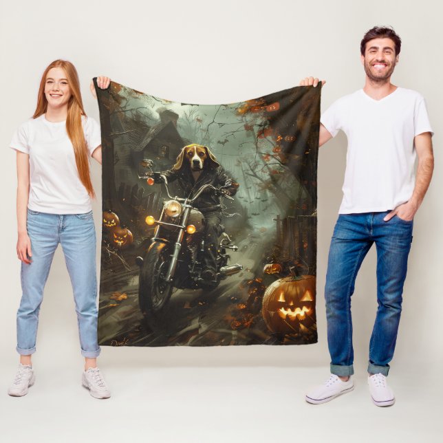 Beagle Ridning Motorcykel Halloween Skräckinjagand Fleecefilt (På plats)