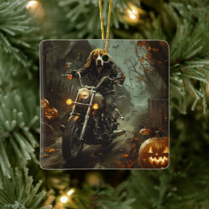 Beagle Ridning Motorcykel Halloween Skräckinjagand Julgransprydnad Keramik