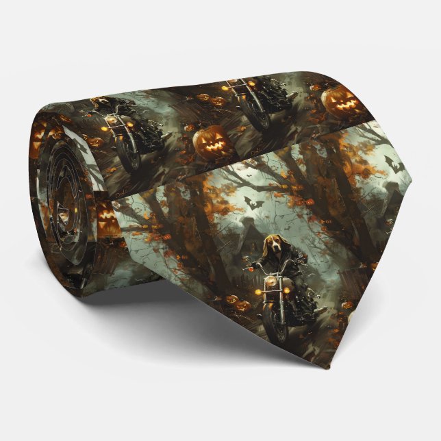 Beagle Ridning Motorcykel Halloween Skräckinjagand Slips (Rullad)