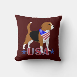 Beagle Röd Vit Blå USA Patriotisk Röd Kudde