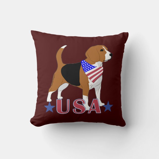 Beagle Röd Vit Blå USA Patriotisk Röd Kudde (Framsida)