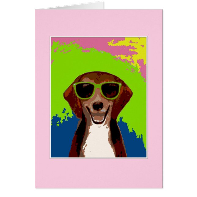 Beagle - rosa ram hälsningskort (Framsidan)