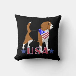 Beagle Rött vitt blått USA Patriotic Black Kudde