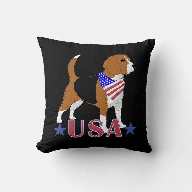 Beagle Rött vitt blått USA Patriotic Black Kudde (Framsida)