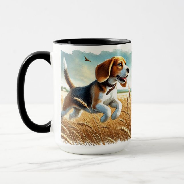 Beagle Running Thru Fält-kaffe Mugg Kopp (Vänster)