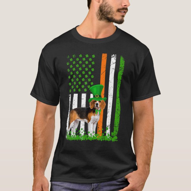 Beagle Saint Patrick's Day Dogs Lover American Fla T Shirt (Framsida)