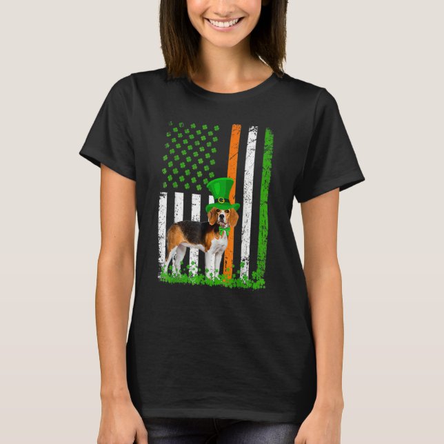 Beagle Saint Patrick's Day Dogs Lover American Fla T Shirt (Framsida)