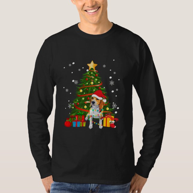 Beagle Santa Christmas Tree Light Pajama Dog Xmas T Shirt (Framsida)