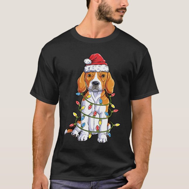 Beagle Santa Christmas Tree Lights Xmas  Boys Kids T Shirt (Framsida)