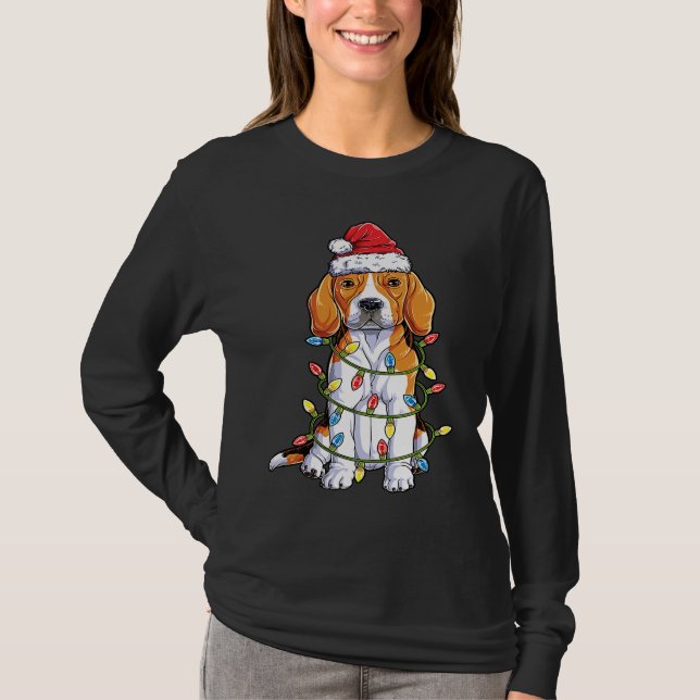 Beagle Santa Christmas Tree Lights Xmas  Boys Kids T Shirt (Framsida)