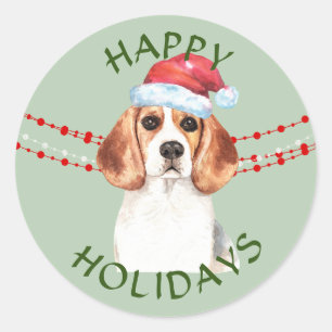 Beagle Santa Hat Glad helg Runt Klistermärke