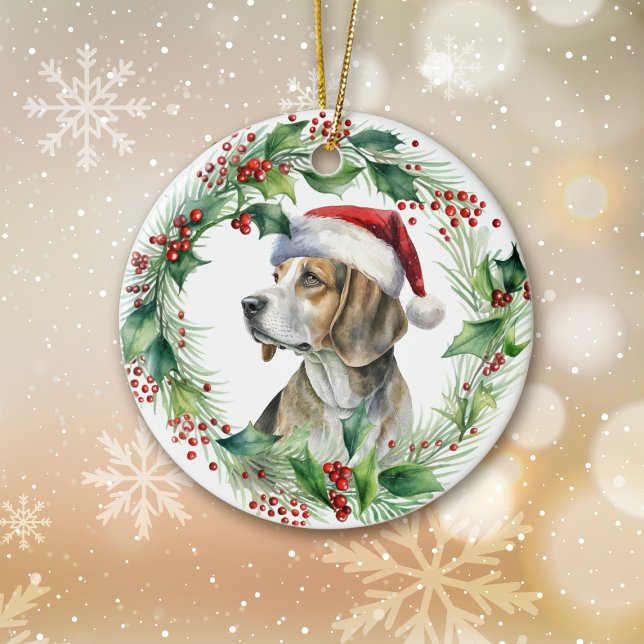 Beagle Santa Hat Holly God jul Julgransprydnad Keramik (Skapare uppladdad)
