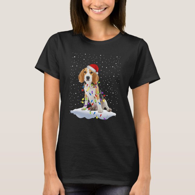 Beagle Santa Hat Julgran Light Hund Julafton T Shirt (Framsida)