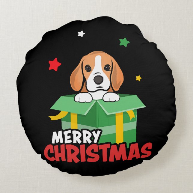 Beagle Santa Hundälskare God jul Julafton Rund Kudde (Baksidan)