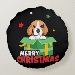 Beagle Santa Hundälskare God Jul Xmas Rund Kudde