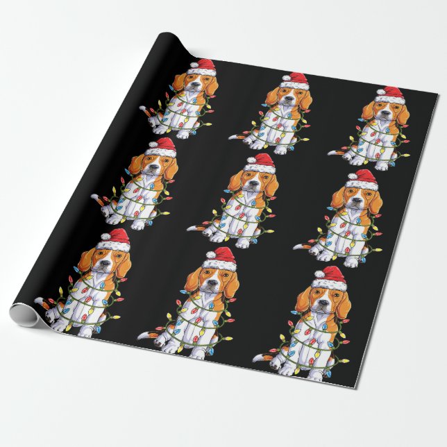 Beagle Santa Julgran Ljus Julafton Gifts Boys Presentpapper (Utrullad)