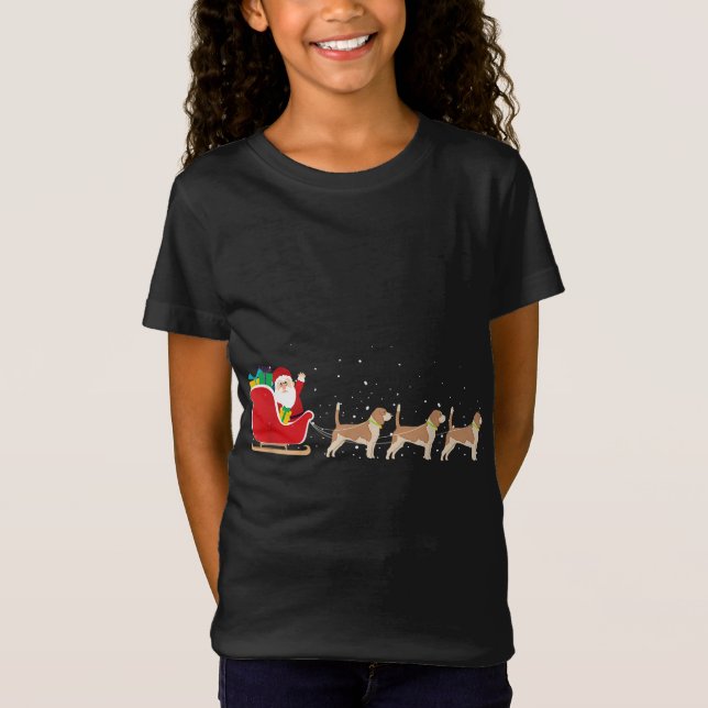 Beagle Santa Sleigh - Funny Beagle Hund X T Shirt (Framsida)