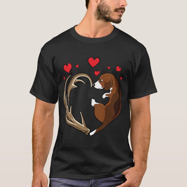 Beagle & Shed antlers jagar HEART hundägare hun T Shirt (Framsida)