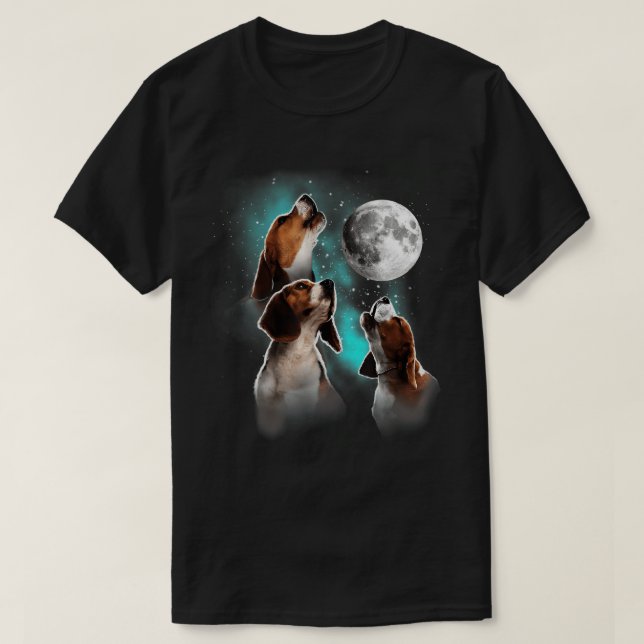 Beagle Shirt, Beagle Howling vid Måne, Beagle L T Shirt (Design framsida)