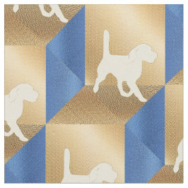 Beagle Silhouette på Brown och Blue Cubes Tyg