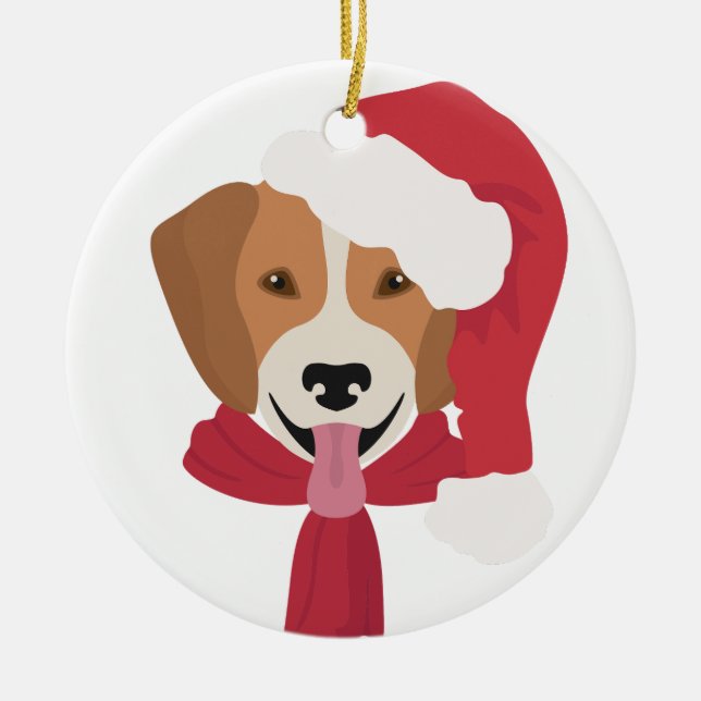 Beagle skräcker jul Ornament. Snö Julgransprydnad Keramik (Framsidan)