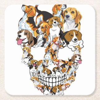 Beagle Skull Hundälskares Horror Funny Halloween Underlägg Papper Kvadrat