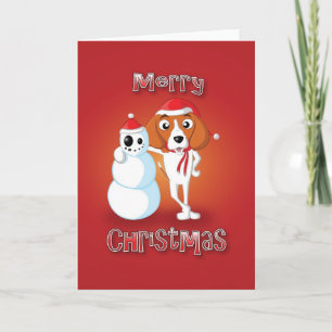 beagle - snögubbe - god jul helgkort