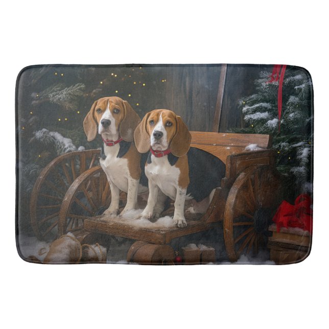 Beagle Snöig släde juldekoration  Badrumsmatta (Framsidan)