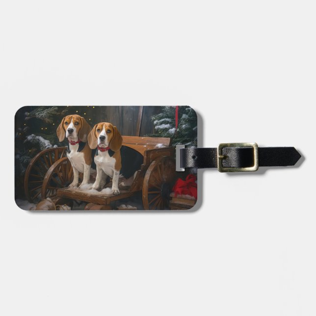 Beagle Snöig släde juldekoration Bagagebricka (Horisontell Framsida)