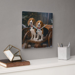 Beagle Snöig släde juldekoration Fyrkantig Klocka