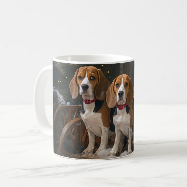 Beagle Snöig släde juldekoration Kaffemugg (Framsida vänster)