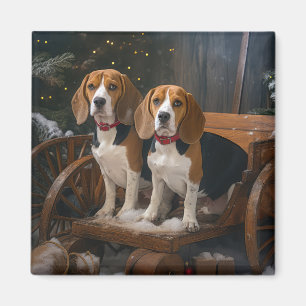 Beagle Snöig släde juldekoration Magnet
