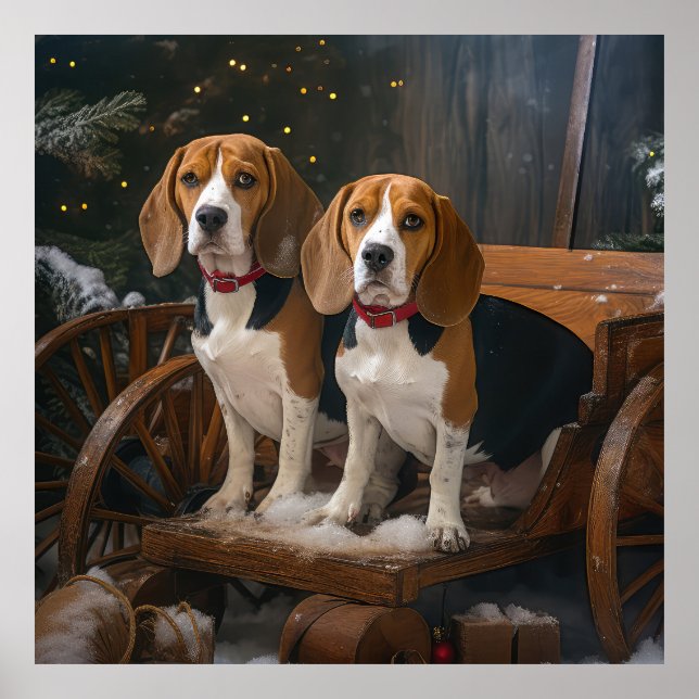 Beagle Snöig släde juldekoration Poster (Framsidan)