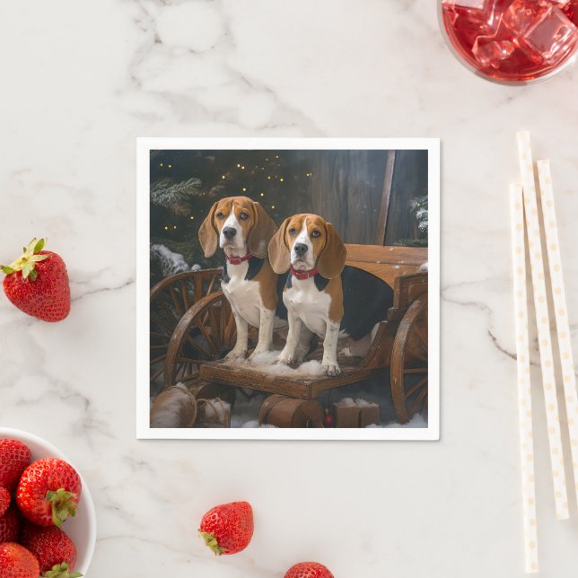 Beagle Snowy Sleigh Christmas Decor  Pappersservett (Insitu)