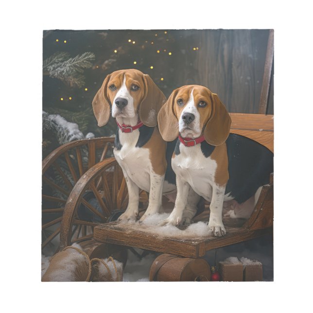 Beagle Snowy Sleigh-juldekretet Anteckningsblock (Framsida)