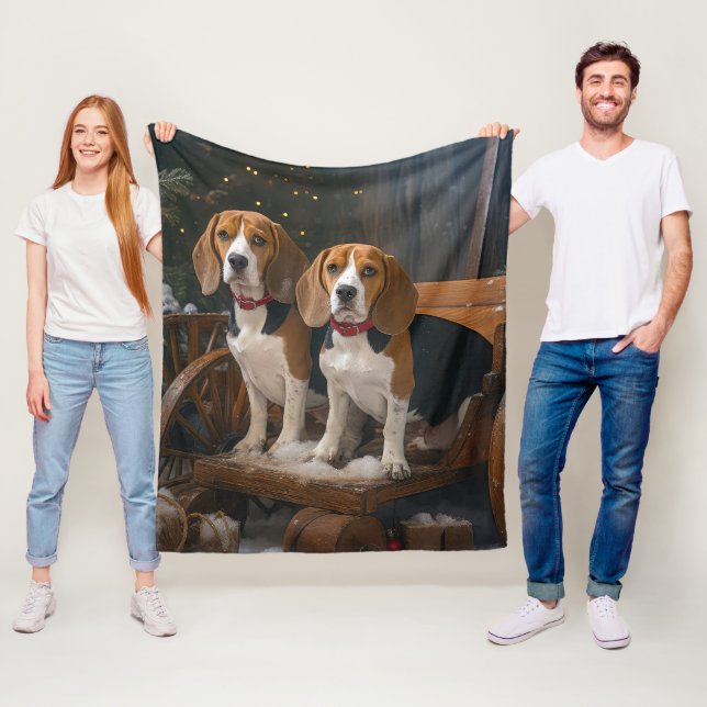 Beagle Snowy Sleigh-juldekretet Fleecefilt (På plats)