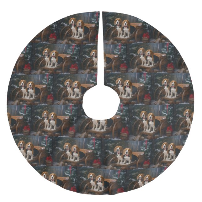 Beagle Snowy Sleigh-juldekretet Julgransmatta Borstad Polyester (Framsidan)