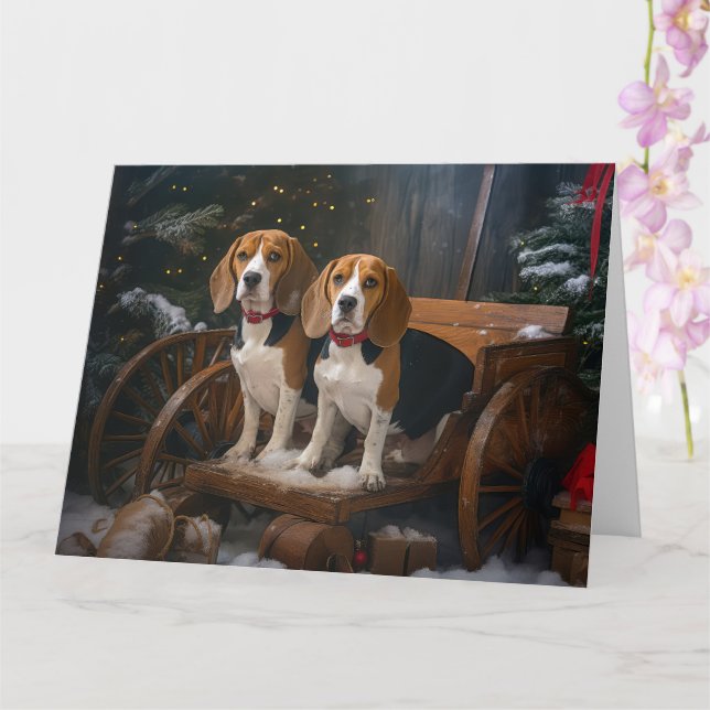 Beagle Snowy Sleigh-juldekretet Kort (Orkide)
