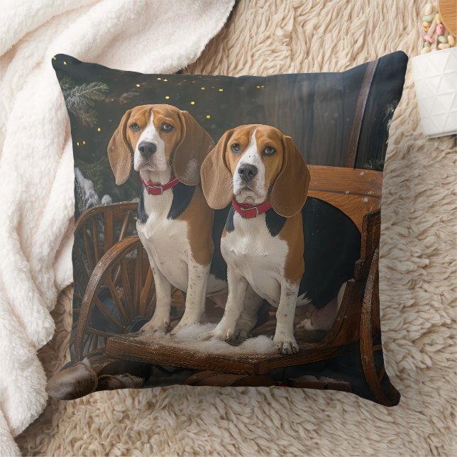 Beagle Snowy Sleigh-juldekretet Kudde (Filt)