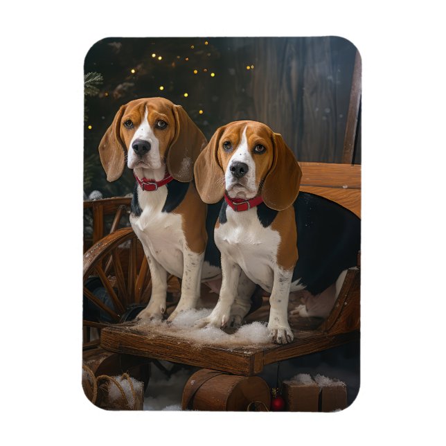 Beagle Snowy Sleigh-juldekretet Magnet (Vertikal)