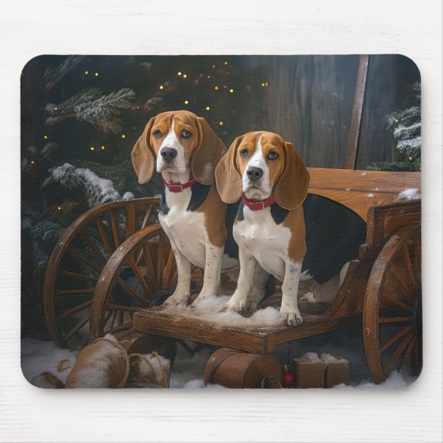 Beagle Snowy Sleigh-juldekretet Musmatta (Framsidan)