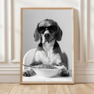 Beagle som äter pastaväggkonst, Spaghettiprint, Bl Poster