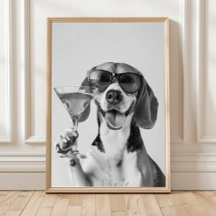 Beagle som håller en cocktail Väggtavla, Svart och Poster