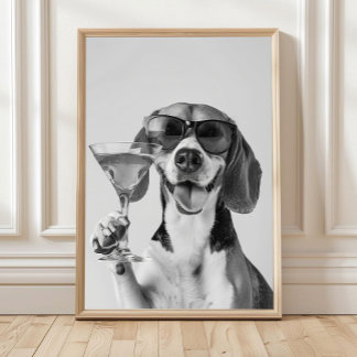 Beagle som håller en cocktail Väggtavla, Svart och Poster