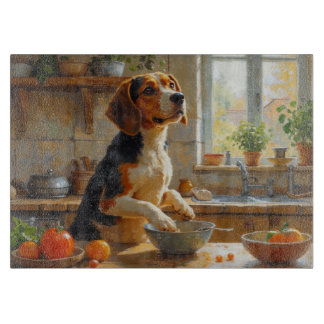 Beagle som lagar mat i köket